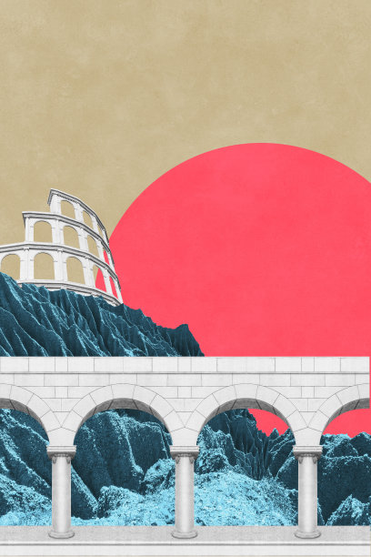 超现实的拼贴与元素的经典建筑。艺术海报，概念，杂志封面。古老的城市图片下载