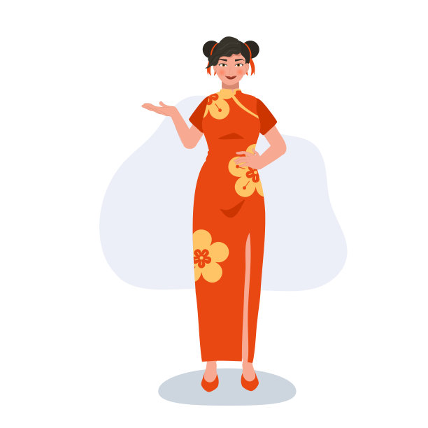 快乐的亚洲红裙模特。中国新年的文化优雅图片下载