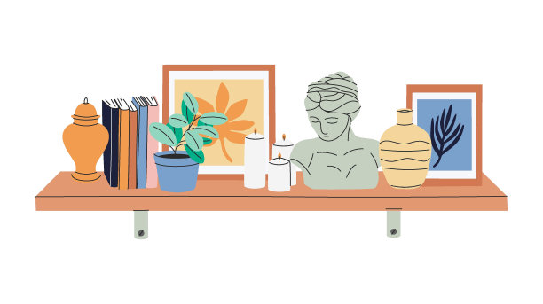 家里的书架上。书架的书店，书架的经典书籍与脊柱，平面图标矢量插图孤立。图片下载