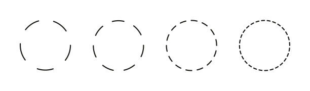 一组虚线圆形平面图标。破环。点环符号。简单的虚线圆线。抽象图形元素。圆切割线。向量模板。图解说明。图片下载
