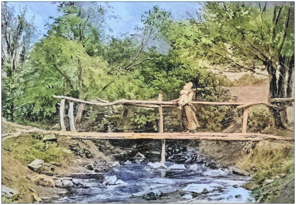 古董绘画照片:风景图片下载