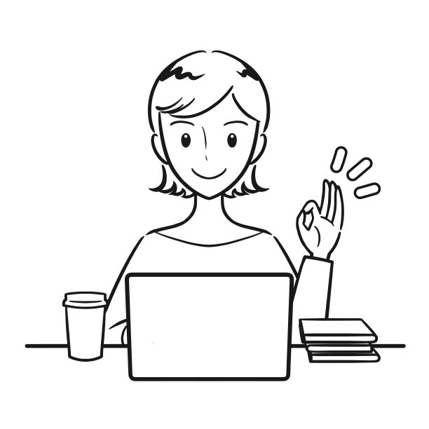 年轻女子在家用电脑工作(线条画)图片下载