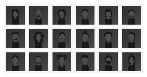 带有男性和女性头像的占位符卡。矢量方形旧照片与默认用户肖像。图片下载