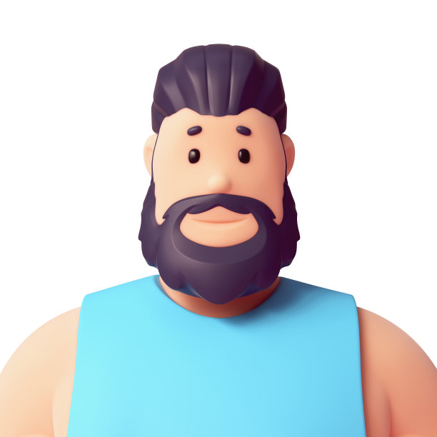 明亮的肖像年轻可爱的微笑卡哇伊积极兴奋有趣的休闲胡子黑发男子点眼睛时尚衣服蓝色背心。运动员化身角色。3d渲染孤立的白色背景图片下载