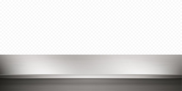 金属厨房桌面隔离在透明的背景。钢制桌子或台面。逼真的矢量插图图片下载