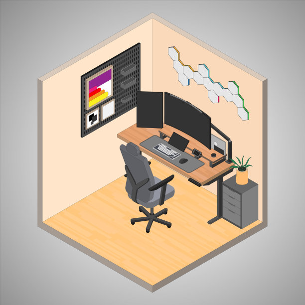 桌面设置与三个显示器和配件图片下载