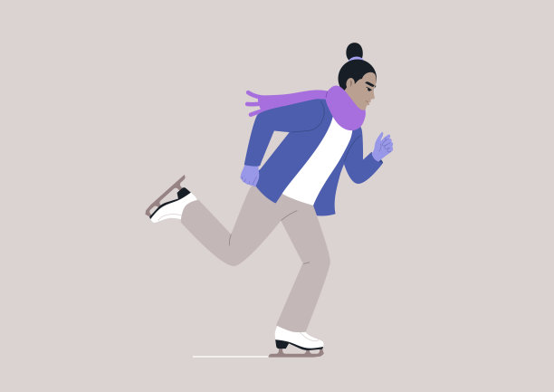 一个年轻的角色优雅地滑过冬天的溜冰场，穿着舒适的围巾和温暖的羊毛手套，这一幕捕捉到了冬天寒冷中滑冰的快乐和魅力图片下载