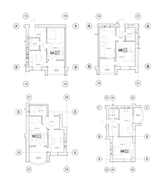 一卧室公寓的矢量建筑平面图图片下载