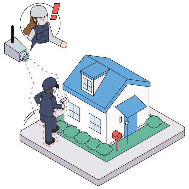 家庭安全的等距图解，使用监控摄像头来检测可疑人员并远程监控他们图片下载