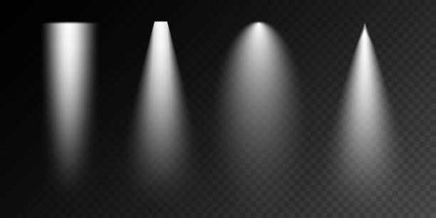 透明背景下的黑暗舞台，聚光灯下的霓虹灯，空荡荡的黑暗舞台和充满光线的演播室。用于产品演示。图片下载