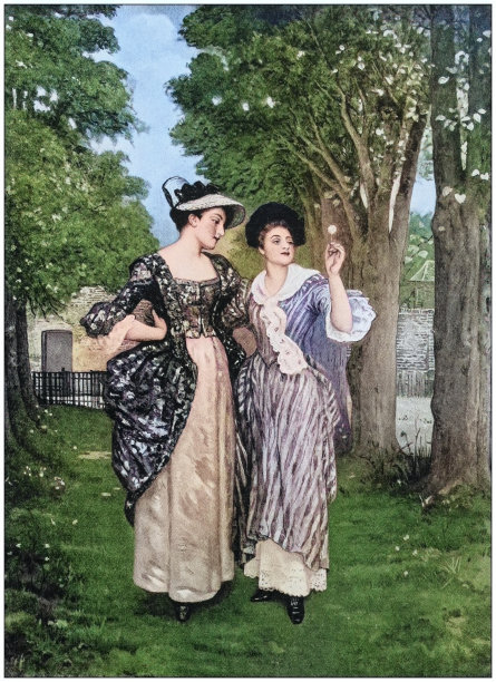 古色古香的绘画照片:户外散步的女人图片下载