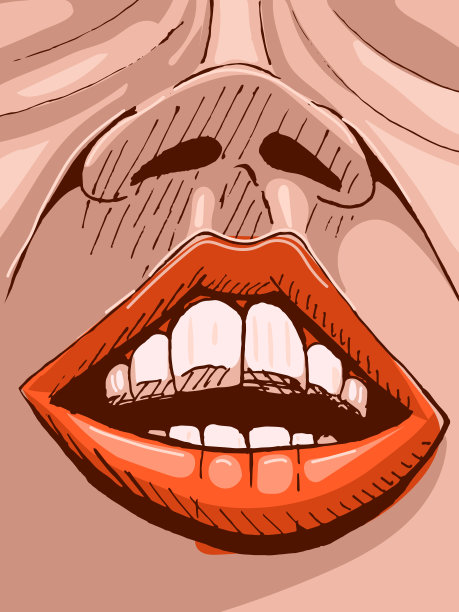 手绘的微笑草图，牙齿和红唇图片下载