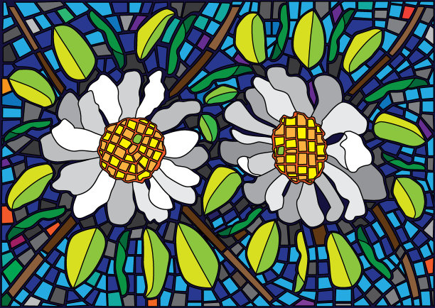 炸鸡蛋花设计玻璃染色摩西背景插图矢量图片下载