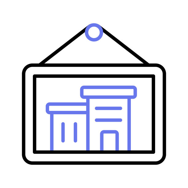 建筑内形象悬挂展示着建筑形象、建筑照片的概念图标。图片下载