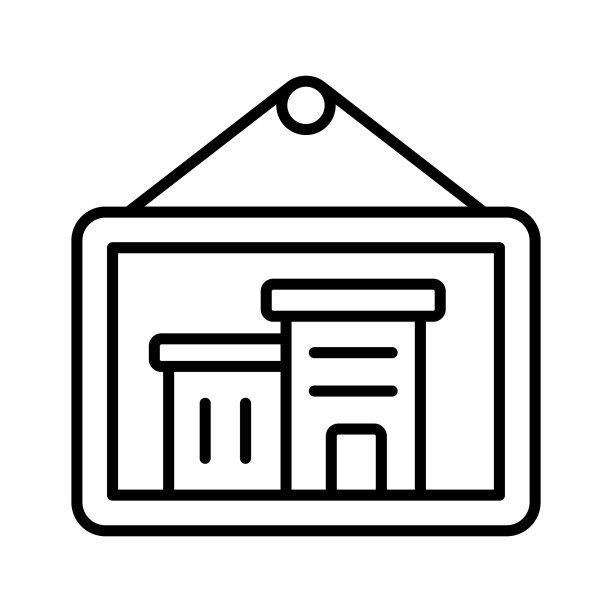 建筑内形象悬挂展示着建筑形象、建筑照片的概念图标。图片下载