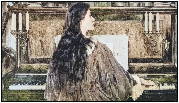 古董画照片:弹钢琴的女人图片下载