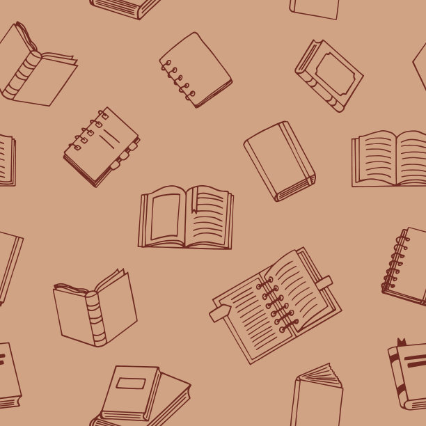 书籍无缝图案。手绘涂鸦风格。矢量，极简主义，单色，素描。墙纸、纺织品、包装纸、背景。读书、教育、书店、科学。图片下载