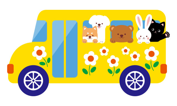 校车上的动物矢量插图，用于横幅，卡片，传单，社交媒体壁纸等。图片下载