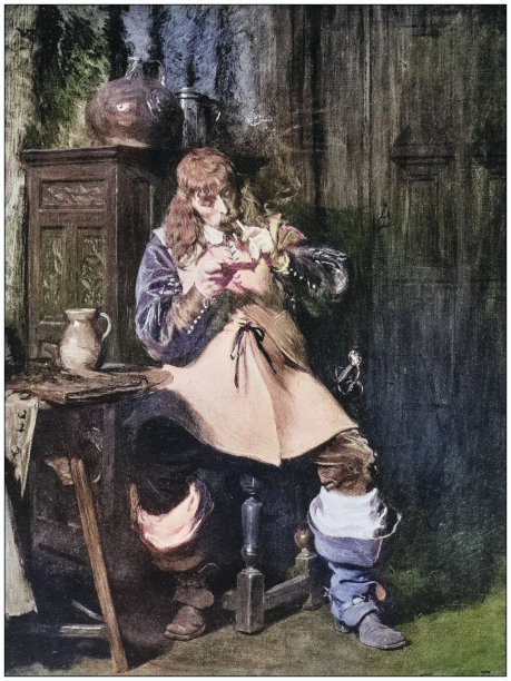 古色古香的绘画照片:抽烟的男人图片下载