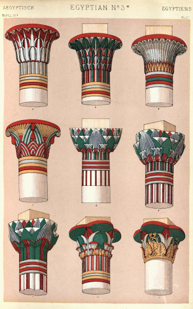 古埃及装饰艺术，柱顶彩绘，建筑史图片下载