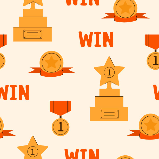 扁平风格的奖杯奖牌无缝图案矢量插画图片下载