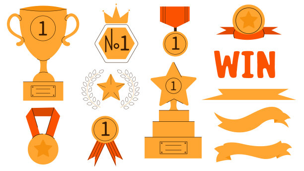 一组奖品，奖品的平面矢量插图。图片下载