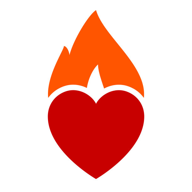 火焰火焰，火热的心的象征，可用于标志和品牌名称，矢量插图。图片下载