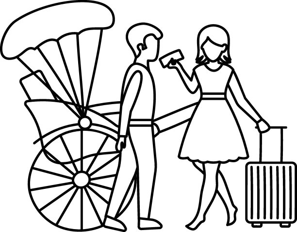 传统人力车概念，带座位的轮式推车矢量设计，流浪和休闲符号，旅游和娱乐标志，奥德赛和Escapade股票插图，图片下载