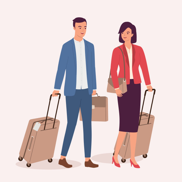 男同事和女同事带着他们的行李一起出差。图片下载