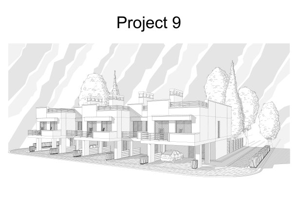 详细的建筑两层联排别墅蓝图和图纸。图片下载