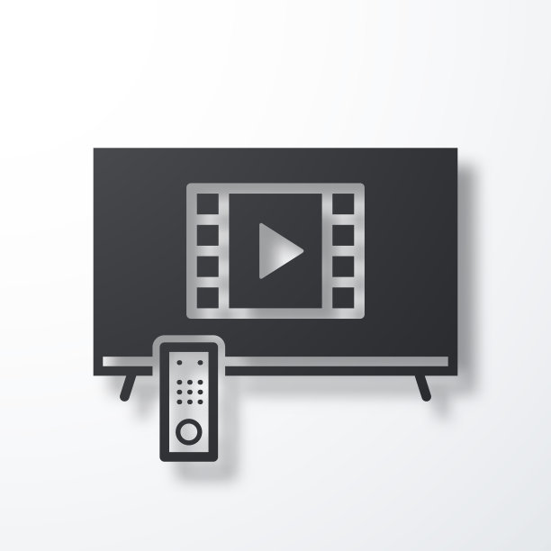 在电视上看视频。白色背景上的阴影图标图片下载