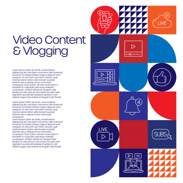 视频内容和视频日志相关的设计与线图标。简单轮廓符号图标。YouTuber, Influencer, Broadcasting, Live Stream。图片下载