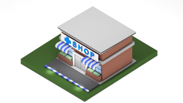 药店在等距视图。, 3 d渲染图片下载