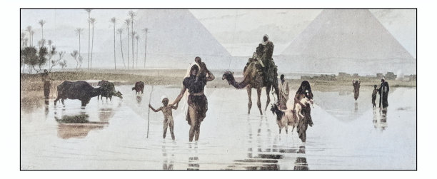 埃及主题绘画古董照片图片下载