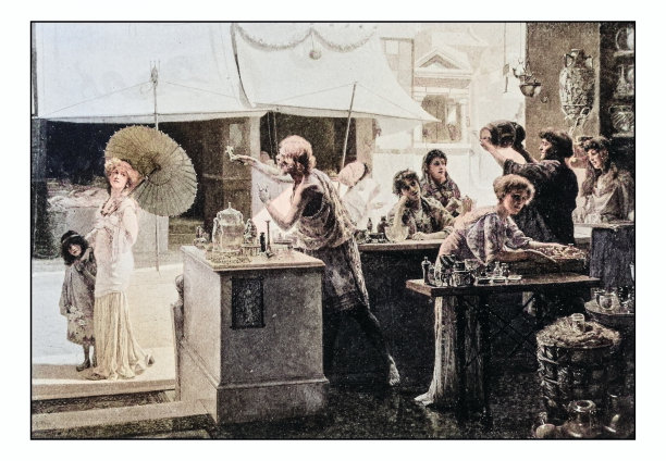 古色古香的绘画照片:街头市场图片下载