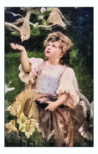 古董照片的绘画:女孩肖像图片下载