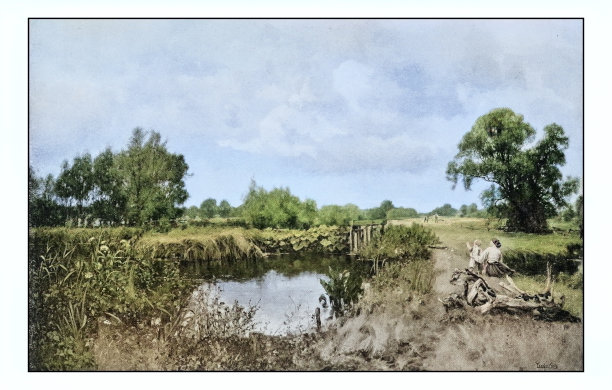 古董绘画照片:风景图片下载