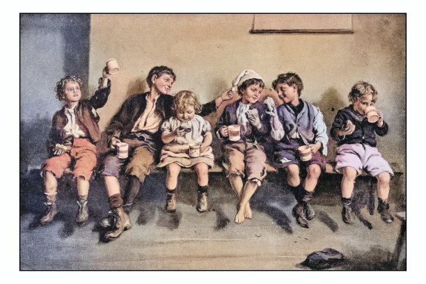 古色古香的绘画照片:吃东西的孩子图片下载