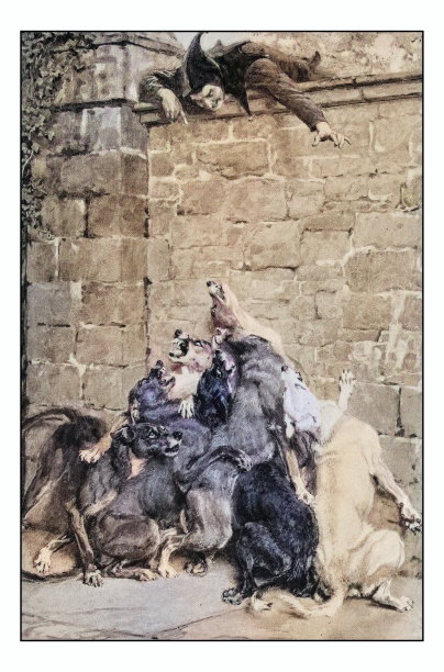 古董绘画照片:狗和小丑图片下载