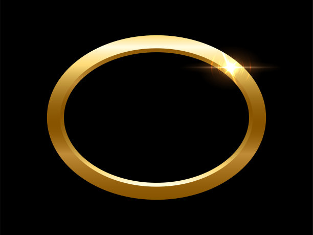 黑色背景上的图片的金色椭圆形框架。空白的椭圆空间，用于图画、绘画、卡片或照片。三维现实的现代模板矢量插图。简单的金色物体模型图片下载
