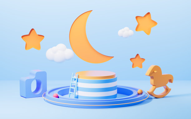 卡通婴童用品舞台，儿童用品舞台，婴童房，3d渲染。图片下载