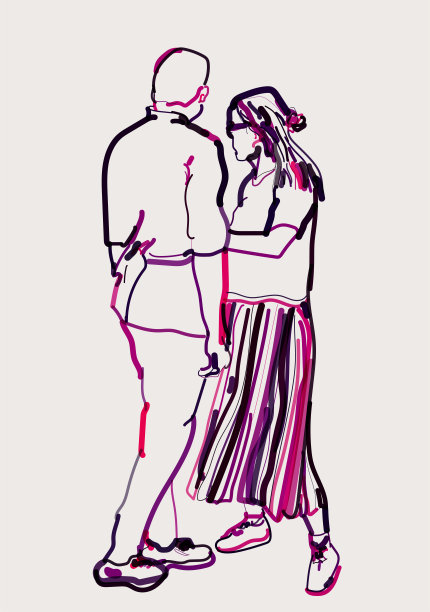 手绘男子与女子在舞蹈水彩画艺术肖像图案图片下载