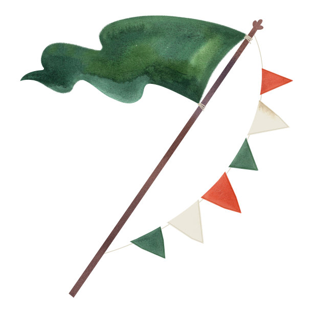 为圣帕特里克节飘扬的绿色旗帜。孤立的水彩插图在白色的背景。剪纸艺术图片下载