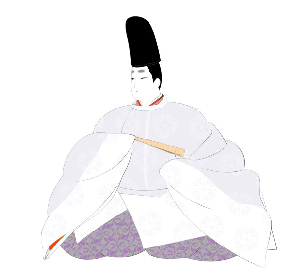 日本贵族的古典服装。一个男人穿着正常的冬装，“努施”。平安时代形象插画图片下载