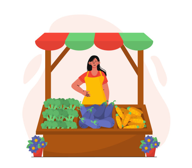 有蔬菜计数器矢量概念的女人图片下载