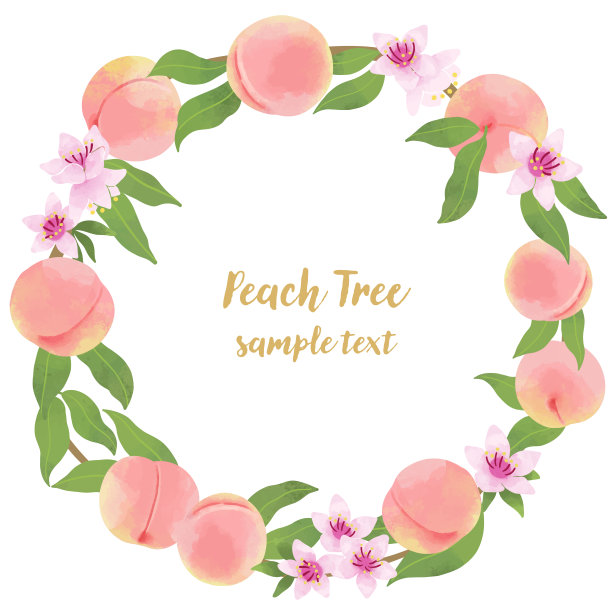 桃花和水果框架插图图片下载