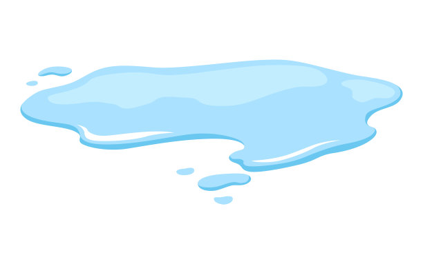 水溢出水坑。蓝色液体形状在平面卡通风格。干净的液滴设计元素隔离在白色背景上图片下载