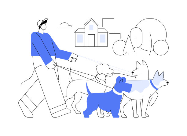 狗散步服务孤立的卡通矢量插图。图片下载