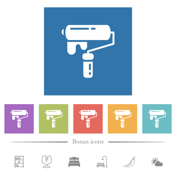 用油漆辊在正方形背景上画平白色图标图片下载