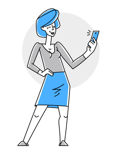 年轻人用手机做一些在线工作或聊天在信使或社交媒体矢量轮廓插图。图片下载